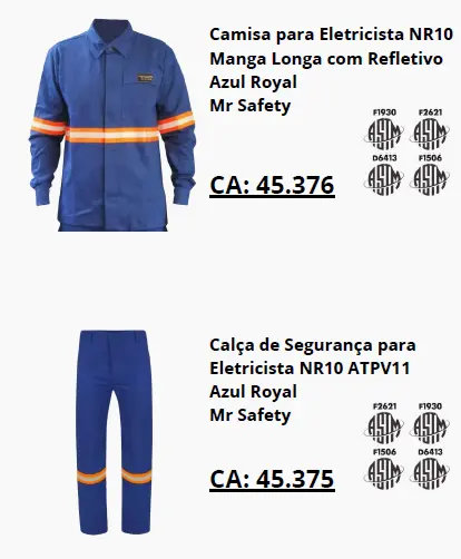 Camisas profissionais NR-10