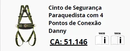 Cinto paraquedista Danny com 4 pontos