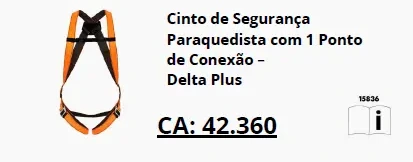 Cinto paraquedista com 1 ponto de conexão