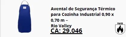 Avental térmico para cozinha industrial