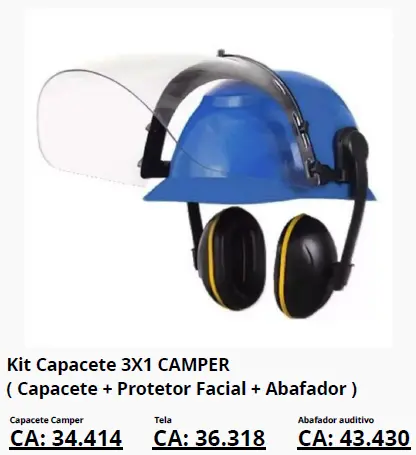 Kit de capacete com protetor facial e abafador