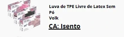 Luva de TPE sem pó e livre de látex