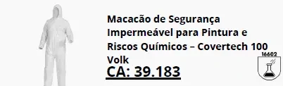 Macacão Covertech 100 para pintura e riscos químicos