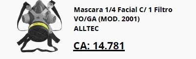 Máscara 1/4 facial com filtro VO/GA 2001