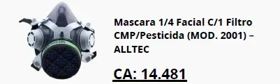 Máscara 1/4 facial com 1 filtro CMP/Pesticida 2001